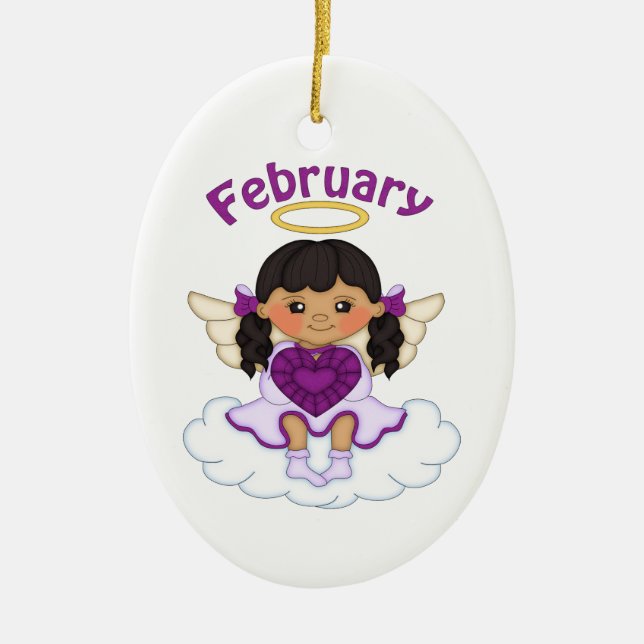 februari Birthstone Angel Black Julgransprydnad Keramik (Framsidan)