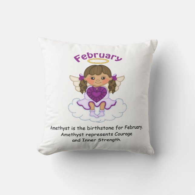 Februari Birthstone ängelbrunett Kudde (Framsida)