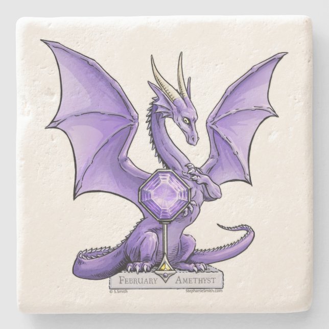 Februari Birthstone Dragon - Amethyst Stenunderlägg (Framsidan)