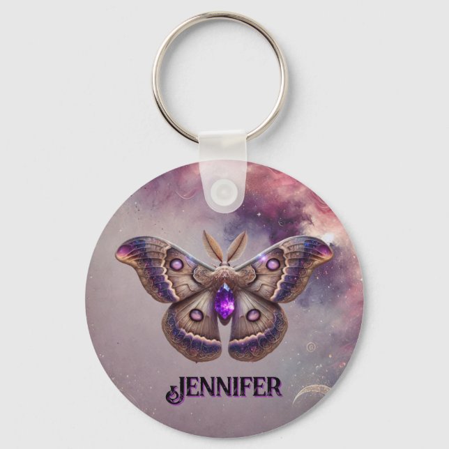 Februari Birthstone Keychain Amethyst Moth Design Nyckelring (Framsida)