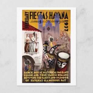 februari Fiestas i Havana Vintage affisch Vykort