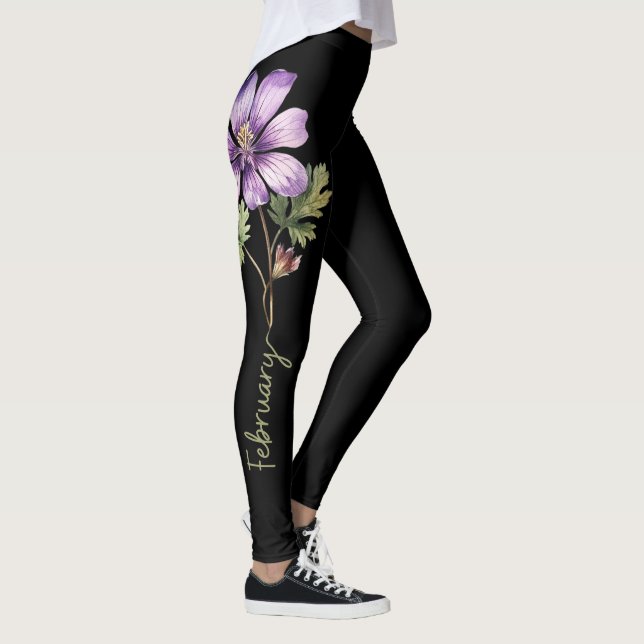 Februari Flower, Lila Violet on Black Leggings (Höger)
