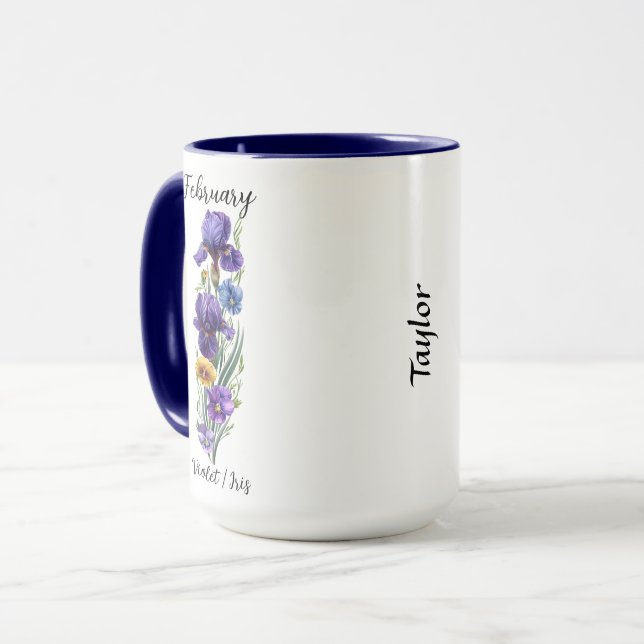 Februari Flower Violet och Iris Mugg (Framsida vänster)