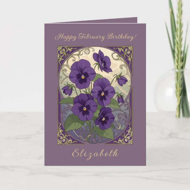 Februari Födelseblomma Viola Blommor Art Nouveau S Kort (Framsida)
