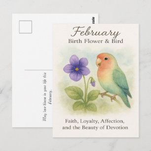 Februari Födelsedag Kristna Blommiga Kärleksfågel Vykort