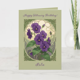 Februari Födelsedag Viola Blommor Art Nouveau Stil Kort
