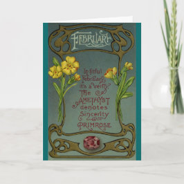 Februari födelsedagPrimrose & Amethyst Kort