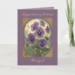 Februari Födelsedagsblomma Violett Viola Art Nouve Kort