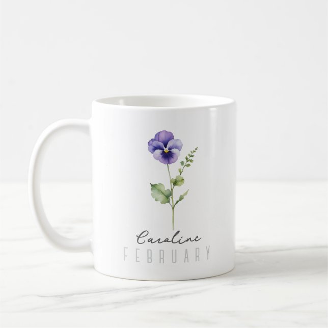februari Födelsemånad blomma med Namn - Violet Kaffemugg (Vänster)