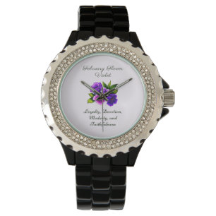 februari Födelsemånad Flower Violet Delicate Blomm Armbandsur