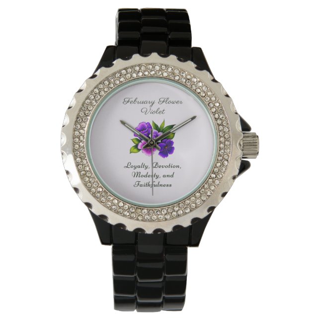 februari Födelsemånad Flower Violet Delicate Blomm Armbandsur (Framsida)