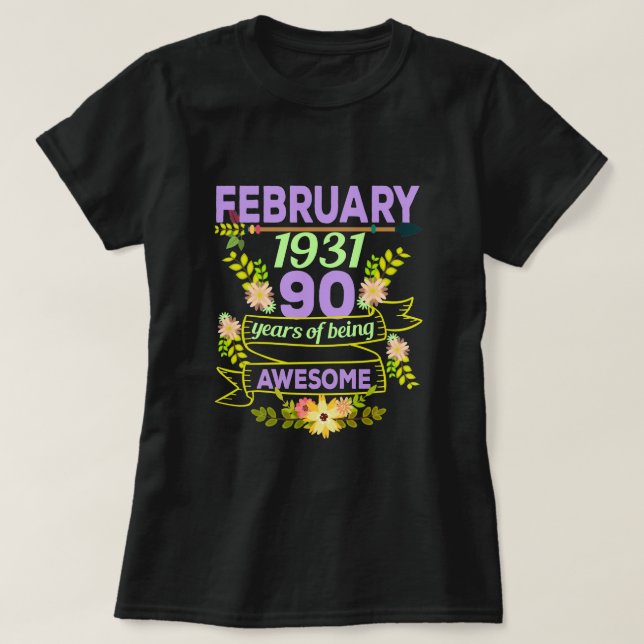 Februari Girl 1931 90:e födelsedagsgåva T Shirt (Design framsida)