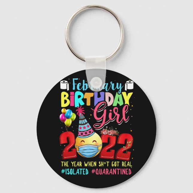 Februari Girl 2022 Social Avstånd Birthday Emoji Nyckelring (Framsida)