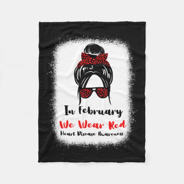 Februari Heart Health Go Red Messy Bun Women Fleecefilt (Framsidan)