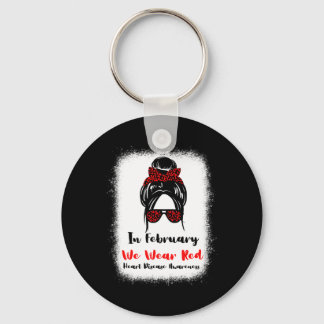 Februari Heart Health Go Red Messy Bun Women Nyckelring