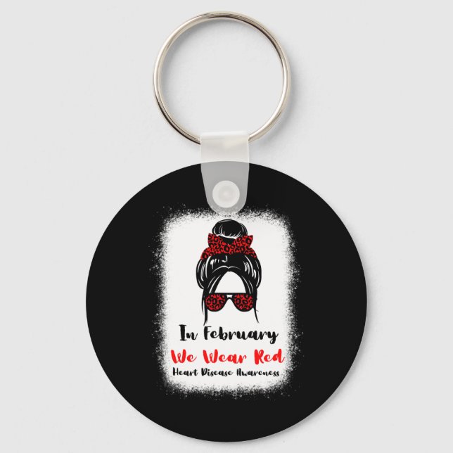 Februari Heart Health Go Red Messy Bun Women Nyckelring (Framsida)
