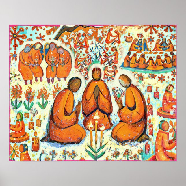 Februari Naive Folk Art Winter Kärlek Prayer Poste Poster (Framsidan)