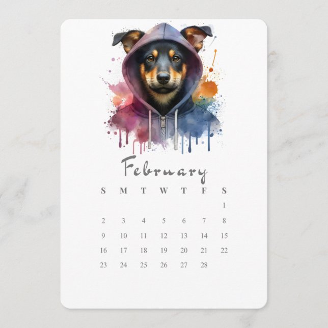 Februari stand-Ensam Calendar Hund Art Meny (Framsida)