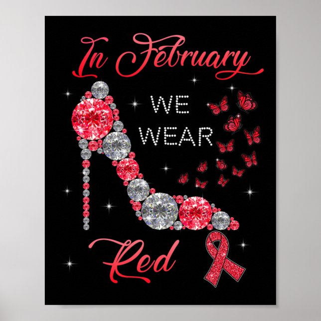 Februari Vi Bära Red Butterflies Heart Disease Awa Poster (Framsidan)