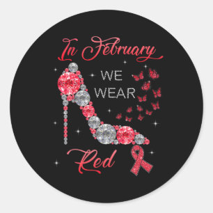 Februari Vi Bära Red Butterflies Heart Disease Awa Runt Klistermärke