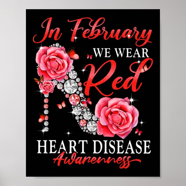Februari Vi Bära Red Butterfly Heart Disease Medve Poster (Framsidan)