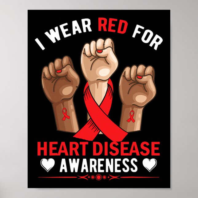 Februari Vi Bära Red Heart Disease Awareness Ameri Poster (Framsidan)
