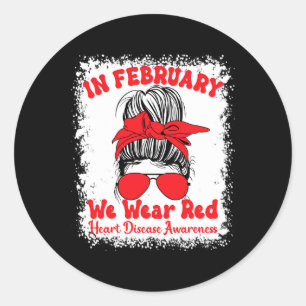 Februari Vi Bära Red Heart Disease Awareness Messy Runt Klistermärke