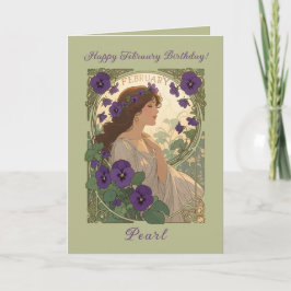 Februari Viola Födelsedagsblomma i Art Nouveau-sti Kort