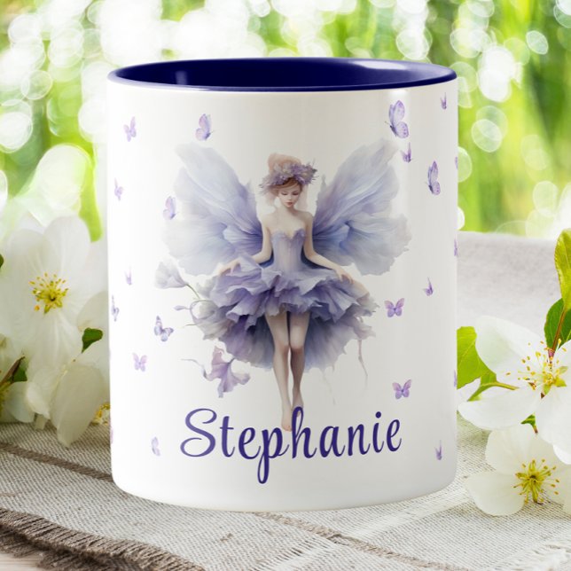 Februari Violet Birth Month Blommigt Flower Fairy  Två-Tonad Mugg (Skapare uppladdad)