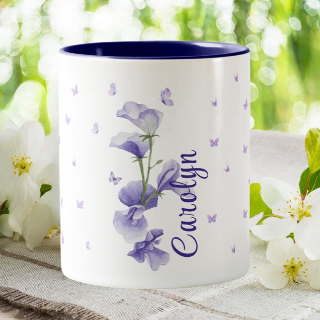 Februari Violet Birth Month Blommigt Flower Två-Tonad Mugg (Skapare uppladdad)