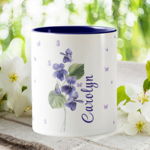 Februari Violet Birth Month Flower Blommigt Två-Tonad Mugg
