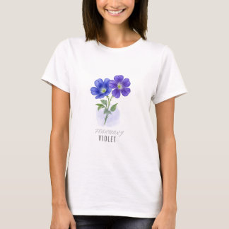 Februari Violett Födelseblomma T-Shirt Vattenfärg