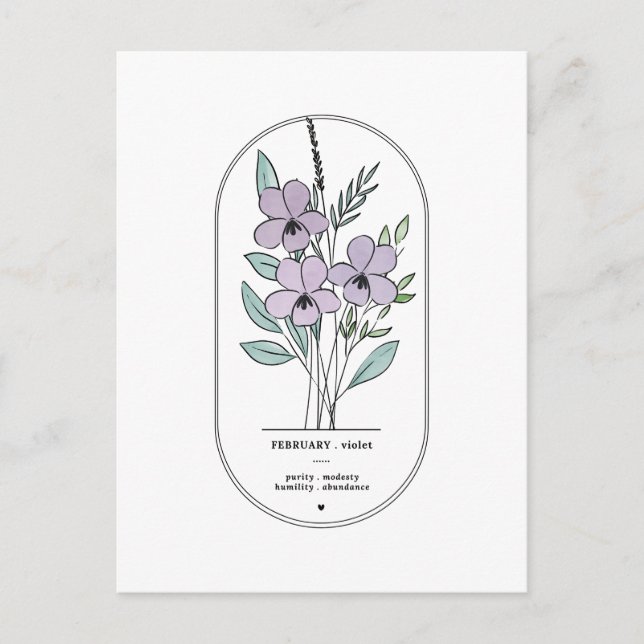 Februari Violett Födelseblomma  Vykort (Framsida)
