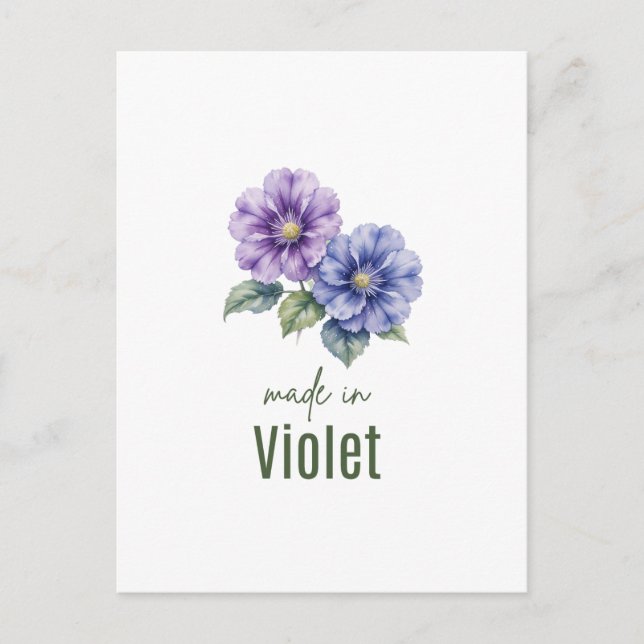 Februari Violett Födelsedags Blomma Väggkonst Vatt Vykort (Framsida)