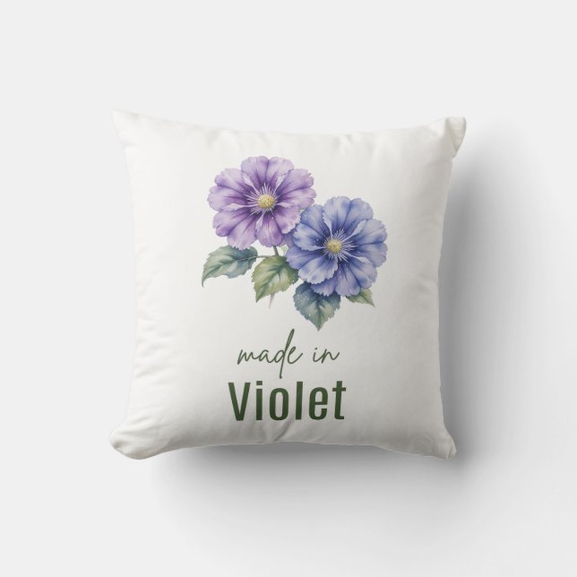 Februari Violett Födelsedagsblomma Kudd Vattenfärg Kudde (Framsida)