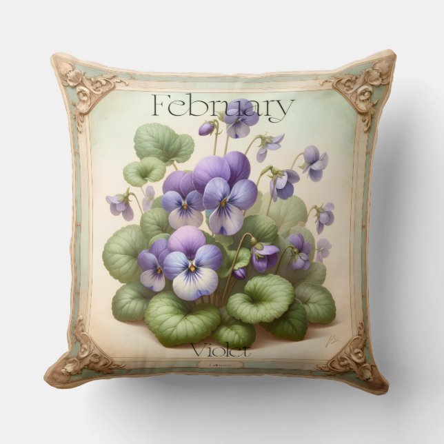 Februari Violett Födelsedagsblomma Symbolik Botani Kudde (Framsida)