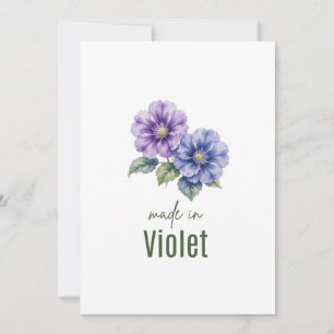 Februari Violett Födelsedagsblomma Vattenfärg kort