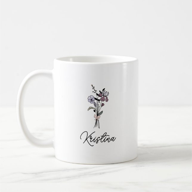 Februaris födelsedagsblomma & Elegant namn i skriv Kaffemugg (Vänster)