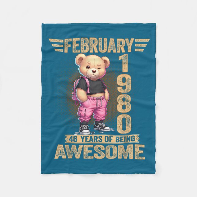 February 1980 46th Birthday 46 Year Teddy Bear Bei Fleecefilt (Framsidan)