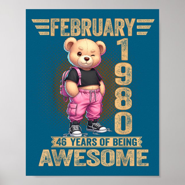 February 1980 46th Birthday 46 Year Teddy Bear Bei Poster (Framsidan)