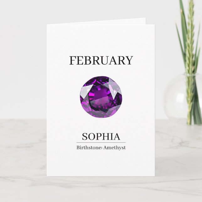 February Amethyst Personalized Birthday Kort (Framsida)