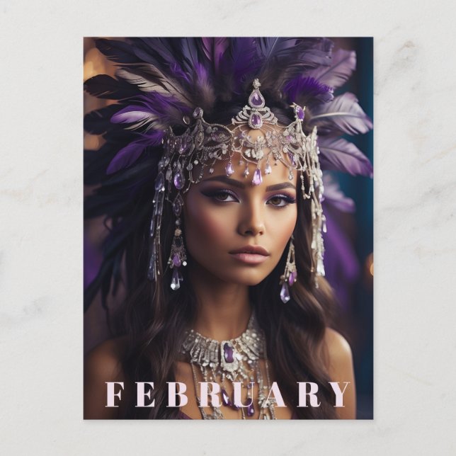 *~* FEBRUARY AP53 Headdress Boho AMETHYST Vykort (Framsida)