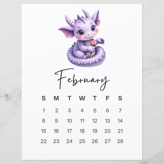 February Baby Dragon Cute Fantasy Monthly Calendar (Framsida)