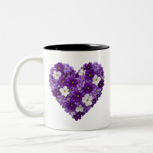 February Birth Flower Sweet Violet Heart Två-Tonad Mugg (Vänster)