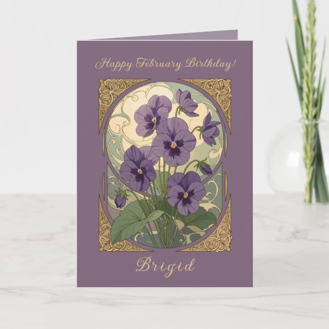 February Birth Flower Violet Viola Art Nouveau Sty Kort (Framsida)