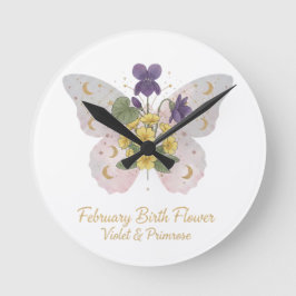 February Birth Flower Wall Clock Rund Klocka