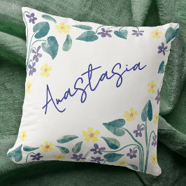 February Birth Month Violet Primrose Personalized Kudde