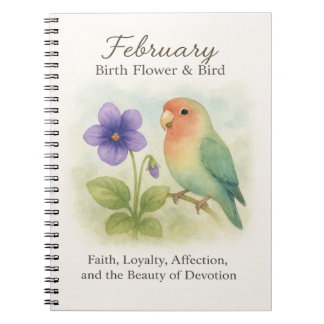 February Birthday Christian Floral Love Bird  Anteckningsbok