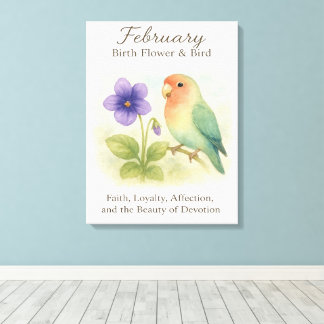 February Birthday Christian Floral Love Bird  Canvastryck