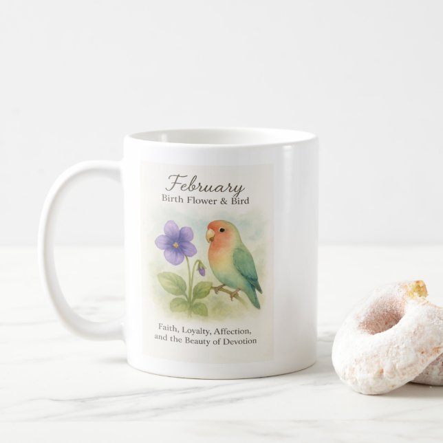 February Birthday Christian Floral Love Bird Kaffemugg (Med munk)